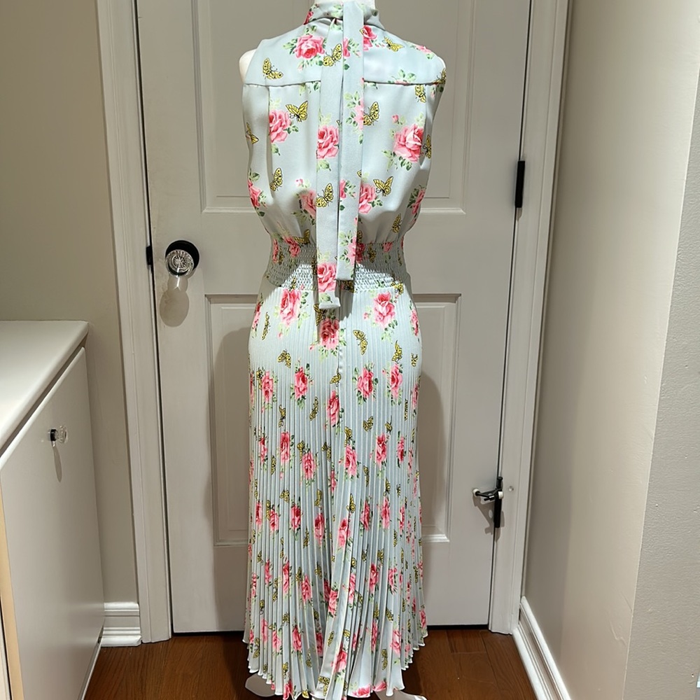 Prada Light Blue Floral Midi Dress with Pink Roses - Picture 2 of 11